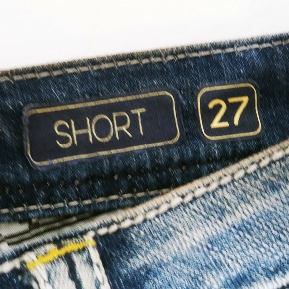 GRACE Dark Wash Embroidered/Beaded Blue Denim Jean Shorts Sz 27 x 3" x7.5 Rise - Picture 5 of 8